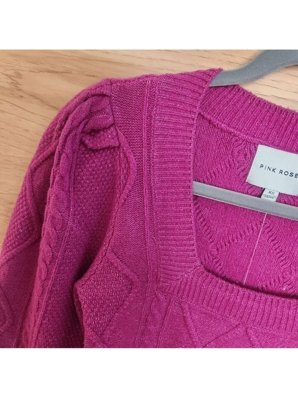 PINK ROSE VIOLET MAGNETA LIGHTWEIGHT SQUARE NECK SWEATER NWT - Picture 3 of 11